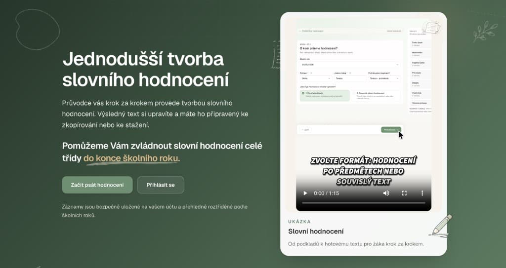 Ukázka rozhraní slovníhodnocení.cz - průvodce tvorbou slovního hodnocení